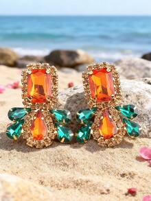 sehuoran 1 Cặp bông tai kẹp bằng hợp kim đồng đính đá Rhinestone, kẹp bông tai thủy tinh chất lượng cao dành cho phụ nữ đeo hàng ngày - E1662 - Xem 12