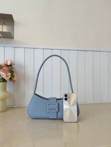 Túi xách có khóa thắt lưng, Túi đeo vai thời trang mùa hè mới, Túi đeo nách đơn giản - Màu xanh lam - Xem 4