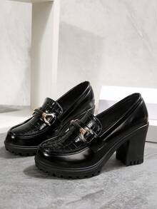 Giày cao gót đế dày cổ điển dành cho nữ, giày bít mũi đế chunky, giày công sở thoải mái, mùa xuân/hè 2025 - màu đen - Xem 8