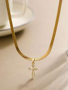 Tkool 1 Dây chuyền mặt dây chuyền nữ, phong cách tối giản nhiều lớp, dây chuyền phẳng bằng thép không gỉ đính đá Cubic Zirconia, trang phục hàng ngày đa năng, phụ kiện quà tặng - Vàng - Xem 2