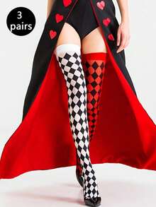 1/2/3 双女式菱形图案过膝袜，角色扮演服装圣诞节/万圣节派对主题过膝长袜