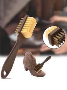 1PC Fabric And Shoe Brushes, 2-In-1 Suede & Leather Shoe Brush And Eraser Set,Plastic Clothes Scrubbing Brush, Suitable For Cleaning The Uppers Of Household Shoes,Household Cleaning Tool,Durable Plastic, Brown Handle, Black And White Bristles For Boots, Imitation Leather And Shoe Care | Suede Maintenance | Double Function Brush | Effective Cleaning Tool, Shoe Brushe