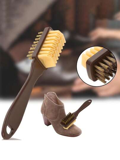 1PC Fabric And Shoe Brushes, 2-In-1 Suede & Leather Shoe Brush And Eraser Set,Plastic Clothes Scrubbing Brush, Suitable For Cleaning The Uppers Of Household Shoes,Household Cleaning Tool,Durable Plastic, Brown Handle, Black And White Bristles For Boots, Imitation Leather And Shoe Care | Suede Maintenance | Double Function Brush | Effective Cleaning Tool, Shoe Brushe