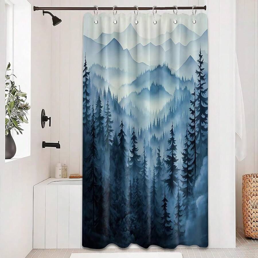 Blue Forest Small Shower Curtain Stand Up Stall Shower Curtains Rv Narrow Nature Rustic Woodland Pine Tree Bathroom Decor, Waterproof Cloth Fabric With Hooks 36''W X 72''L{"Color_name":"Blue","Size_name":"36\"Wx72\"L(Packof1)"} - 多色21 - 查看 1