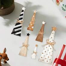 6 adornos navideños de madera para escritorio, bonitos triángulos de pie para decoración del hogar, recuerdo de fiesta - vistoso - Ver 2