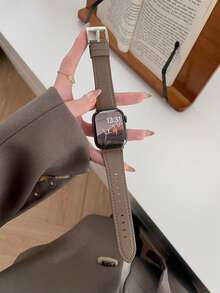 客製化柔軟人造皮革錶帶，適用於 AppleWatch 女款運動系列，尺寸 38mm、40mm、41mm、42mm、44mm、45mm、46mm、49mm，相容 AppleWatch Series 10/%/8/7/6/5/4/3/2/1 SE Ultra - 咖啡棕銀 - 查看 3