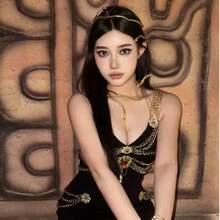 波点万圣节锌合金盘蛇项链，个性开放式设计蛇骨颈链，男女夸张头饰，欧美风格