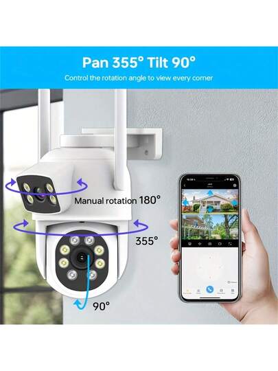 2.4/5Ghz Dual Lens Outdoor Camara Vigilancia, Security Camera ,Cctv Wifi Connect To Cellphone,355° PTZ, Motion Detection Two Way Audio,USB Powered ,Support Cloud Storage SD Card (Requires Purchase) view 7
