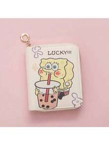 1 قطعة محفظة صغيرة بسحاب بتصميم كرتوني لشخصية سبونج بوب مناسبة للسفر والهدايا