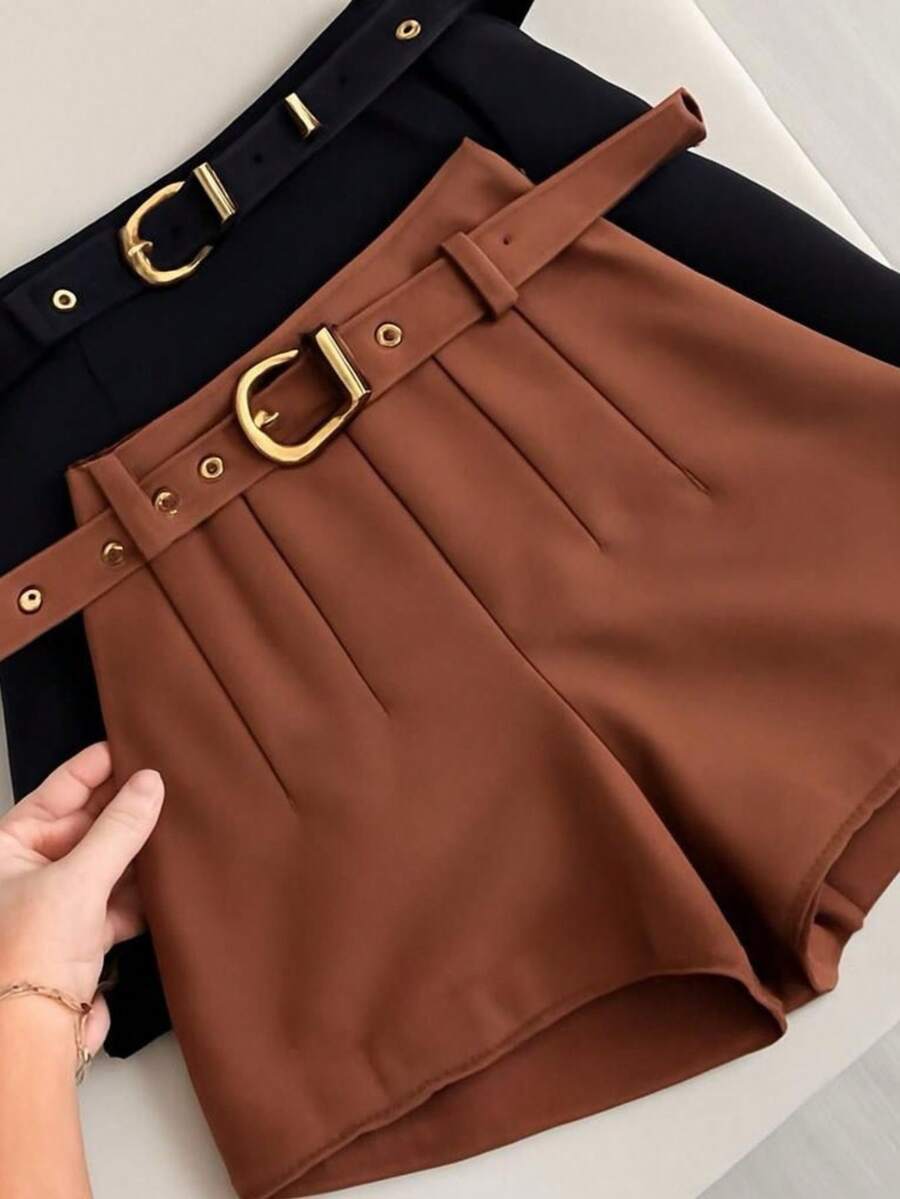 TAILORED SHORTS WITH LINED BELT FASHION BLOGGER - Camel - View 1