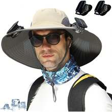 Sombrero de ventilador solar, sombrero de ala ancha con 2 ventiladores solares grandes, gorra de pesca USB UPF 50+ con ventiladores integrados para hombres y mujeres - Gris oscuro B - Ver 6