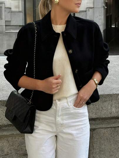 Chaqueta casual de mujer de un solo botonadura, de manga larga y unicolor, holgada, para otoño/invierno