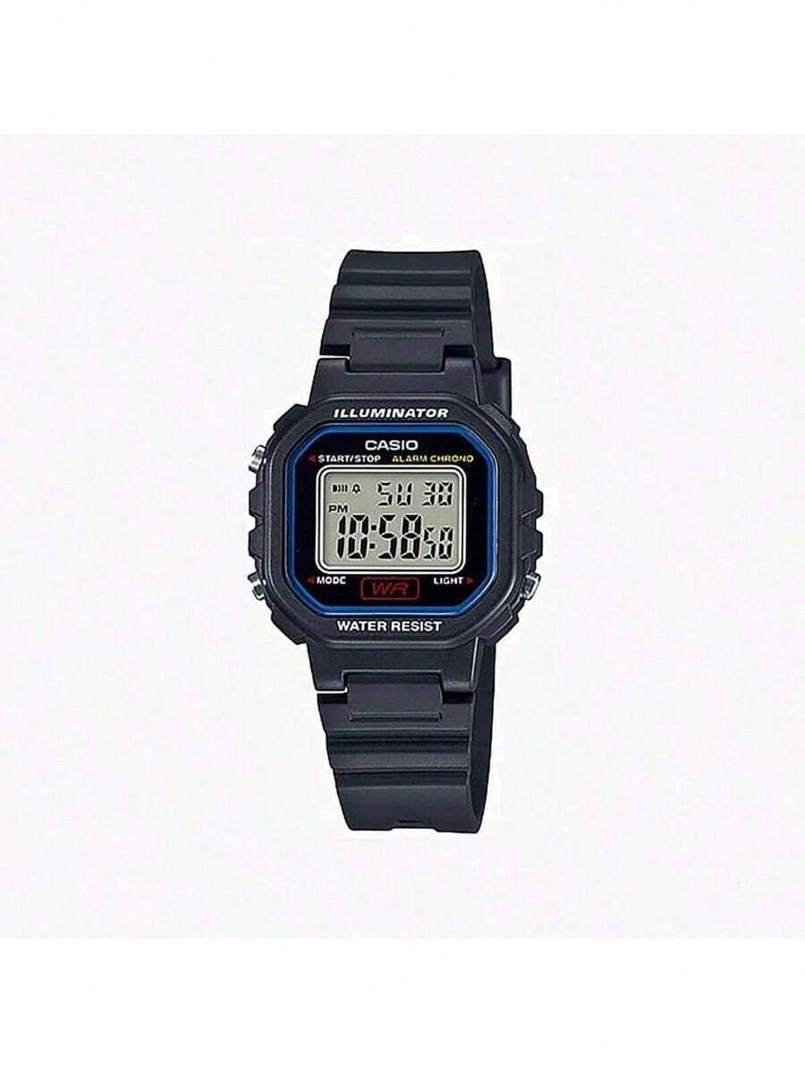 Casio 系列女士电子手表，黑色表壳黑色表带，LED夜光腕表，时尚配饰，品牌礼品，适合学生、日常休闲、运动健身、通勤等多种场合，多功能电子手表，秒表，闹钟，日历，电池续航时间长，树脂表带，轻巧便携，时尚女士电子手表，小巧黑色手表，LA-20WH-1C - 黑色 - 查看 1