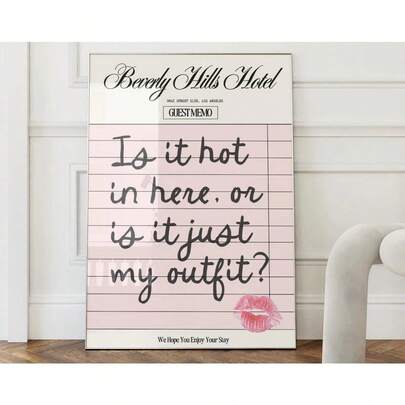 1 pieza Póster de arte de pared con estampado elegante como recuerdo de la estancia en el Hotel Beverly Hills, decoración vintage para dormitorio de estudiante, habitación o sala de estar con estética femenina