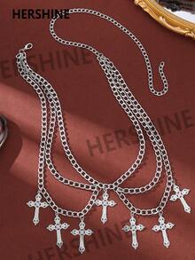 Hershine 1 szt. Y2K Boho Style Halloween Cross Decor damski pasek łańcuchowy, wielowarstwowy retro personalizowany pasek w stylu zachodnim, klasyczny dodatek do koszul, spodni i sukienek, odpowiedni na imprezy damskie, stroje na Halloween i Boże Narodzenie, idealny prezent dla rodziny i przyjaciół na Boże Narodzenie, Halloween, Święto Dziękczynienia - złoty pasek, srebrny pasek, czarny pasek, do codziennego użytku na Halloween, lato, szkołę, jesień, Halloween