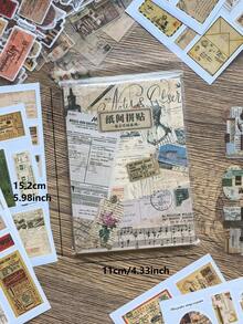 1本20张复古英文信纸、古董发票、清单DIY剪贴簿装饰贴纸本，多材质剪贴簿用品文具贴纸 - 彩色 - 查看 7
