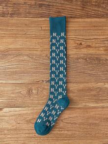 1 Pair Women's Long Socks, Ins Korean Style NY High Tube Socks, Retro College Style, Autumn/Winter