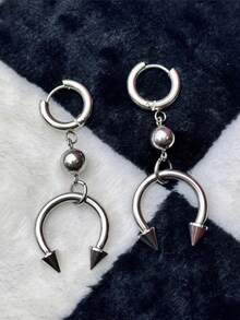 1 Pair Of Punk Rivet Stainless Steel Earrings For Women Rock Music Festival Daily Party Gathering Hip Hop Accessories - Bạc - Xem 3