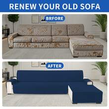 YSTYLE 100% Waterproof 2/3/4 Seater Sofa Cover With Peninsula, Universal Reversible Corner Sofa Cover - Berlin Biru - View 6