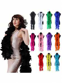 1pc 6.6ft Colorful Artificial Feather Scarf, Suitable For Women, Can Be Used For Dancing, Wedding, Party, Halloween, Stage Decoration, Festival Party Headwear, Clothing Accessory, Scarf Decoration, Ideal Gift For Birthday Party, Halloween, Christmas, Racing, Afternoon Tea, New Year's Eve, Concert And Home Decor, Dance Wedding, Stage Performance, Carnival Costume And Accessories, Party Supplies - Multicolor - View 2