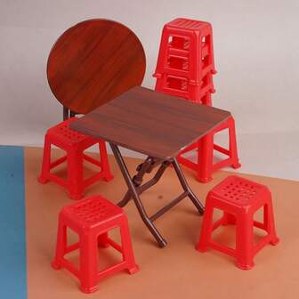 1:12 Scale Dollhouse Dining Set | Modern Minimalist Round & Square Table With Chairs, Matte Black Metal Micro Furniture, 1:12 Dollhouse Cafe Corner Prop, Desktop Diorama Dining Room Decor, Realistic Tiny Table Set For Miniature Collectors