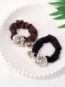 2条装女士时尚多色弹力发圈，可扎高马尾，优雅马尾发圈，发绳，发圈，发饰，头饰 - 彩色 - 查看 7