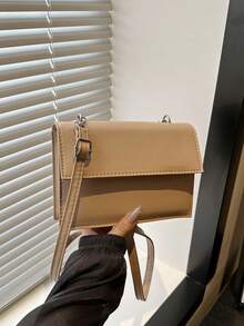 Geantă de umăr din piele PU de culoare solidă pentru femei, geantă mică pătrată casual simplă la modă cu curea reglabilă detașabilă