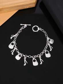 1pc Fashion High Heels Bag Pendant Bracelet Personalized Style Metal Silver Women's Pendant Bracelet Is Suitable For Party And Party Daily Wear And Gifts
