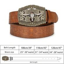 Men-Women-Western-Cowboy-Belt PU-Leather Floral Engraved-Bull-Buckle-Belts For Jeans (For 25" To 38" Waist){"Color_name":"BullHead-Brown","Size_name":"Suitablewaisted34\"-38\""} - 多色5 - 查看 5