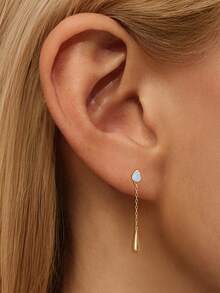 EleRunis 1Pair 925 Sterling Silver Opal Water Drop Tassel Flat Back Cartilage Helix Piercing Fine Jewelry For Daily Wear Wedding Party Engagement Anniversary Valentine's Day