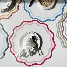 Manteles Individuales de piel sintética con forma de flor estampada, tapete de mesa aislado para cocina, mesa de comedor, tapete de placa impermeable a rayas, 1/4/6 Uds. - FPP púrpura - Ver 5