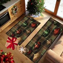 1pc Christmas Plaid & Colorful Christmas Ball Pattern Faux Wool Surface TPR Bottom Doormat, Bathroom Mat, Kitchen Mat, Laundry Room Mat, Holiday Decor, Home Decor, Party Decor, Wedding Decor, Dining Decor - Multicolor - View 1