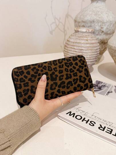 Nueva cartera larga con cremallera de mujer estilo vintage, cartera de teléfono de moda con estampado de leopardo y múltiples ranuras para tarjetas, monedero con cremallera, portador de tarjetas bancarias antirrobo, estuche para tarjetas de identificación, portador de tarjetas de presentación, embrague para mujer, monedero, cartera, cartera de tarjetas