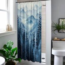 Blue Forest Small Shower Curtain Stand Up Stall Shower Curtains Rv Narrow Nature Rustic Woodland Pine Tree Bathroom Decor, Waterproof Cloth Fabric With Hooks 48''W X 72''L{"Color_name":"Blue","Size_name":"48\"Wx72\"L(Packof1)"} - 多色1 - 查看 3