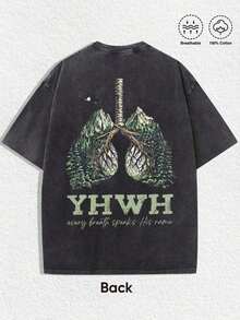 2026 Summer Tops1 PCS [Green T-Shirt] Retro Religious "YHWH - Every Breath Speaks His Name" Graphic Tee: Featuring Distressed Vintage Finish, Front Bold "YHWH" Letter Print With Inspirational Text, Back Artistic Graphic Of Lungs Integrated With Mountains, Forests, Roots, And Eagle Accent, Perfect For Infusing Spiritual, Nostalgic Vibes Into Fits During Easter Celebrations, Church Events, Or Nature - Themed Gatherings, Christmas & Halloween & Thanksgiving Day & Valentine's Day & Pride & Father's Day & Easter & Mother's Day & New Year & Spring Festival, Men's Round Neck Printed Short Sleeve Casual Everyday T-Shirt, They Are Excellent Gifts For Friends And Family, 100% Cotton T-Shirts Feature, A Yhful And Fashionable Design, Graphic Tees Men, Graphic Tees Women, Cachorro Feliz, Back To SchoolLoose And Comfortableshirt - 黑色 - 查看 2