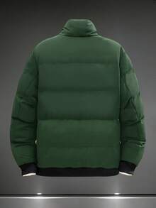 Men's Stand Collar Windbreaker Jacket, Thick Casual Slim Fit Outerwear,Winter - Green - View 3