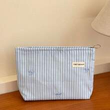 1pc Creative Embroidered Bow Makeup Bag, Large Capacity Cosmetic Organizer Pouch