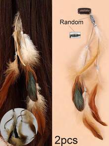 1pc Retro Artificial Feather Decorative Tassel Hairpin Bohemian Feather Fashionable Hairpin Retro Metal Hairpin Suitable For Women'S Daily Wear, Travel And Party Wear, Claw Clips, Hair Claws, Hair Slide, Hair Barrettes