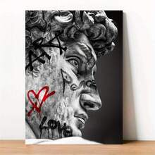 Imprimeu artistic pe pânză inspirat de graffiti-ul lui David de Michelangelo - Poster Art Deco modern fără ramă, în orientare verticală, pentru decor interior - Opera de artă pentru sufragerie, dormitor, birou de acasă - Decor de perete cu cerneală