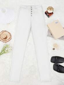 Apperloth A Solid High Waist Stretchy Button Fly Thermal Lined PU Leather Skinny Pants For Work Dress Pants Music Festival