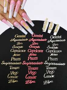 12/36 Peças de Doze Ornamentos de Unhas do Zodíaco em Dourado, Prata e Rosa, Cores Mistas do Zodíaco, Cor Única, Ornamentos de Unhas em Inglês Doze Ornamentos de Unhas do Zodíaco Adequados para Design de Arte de Unhas de Mulheres e Meninas, Decoração de Unhas