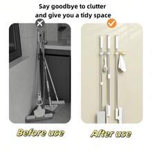 1 Piece Of Luxurious Hanger In Fashionable Colors (Gold, Silver), A Double Mop Clip Holder With Hooks, Suitable For Storage And Organization In Homes, Kitchens, Garages, Gardens, Laundry Rooms, And Bathrooms. The Wall-Mounted Broom Holder Is Equipped With Self-Adhesive Household Storage, A Broom And Mop Storage Rack, With A Hook In The Middle, And Can Also Be Given As A Christmas Gift.