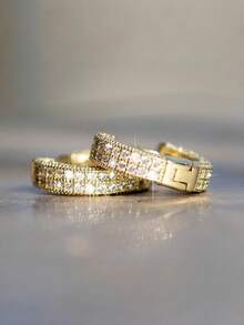 1对时尚3D锆石耳环，情侣饰品，适合派对和宴会佩戴 - 彩色 - 查看 4