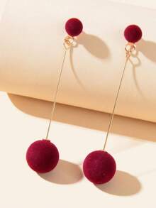 1 par de pendientes colgantes geométricos de bola de felpa negra redonda retro con dije largo para mujer, joyería de fiesta