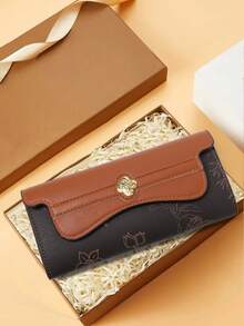 Cartera larga de mujer con broche a presión, diseño de nicho retro chic, nueva para otoño/invierno, con múltiples ranuras para tarjetas, billetera de mujer