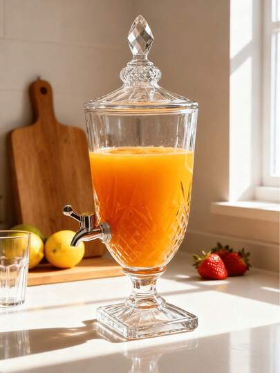 3L Transparent Glass Dispenser With Sunflower Pattern | Wide Mouth Jug With Tap For Punch, Cocktails, Juice | Wedding, Birthday & Garden Party Drink Server