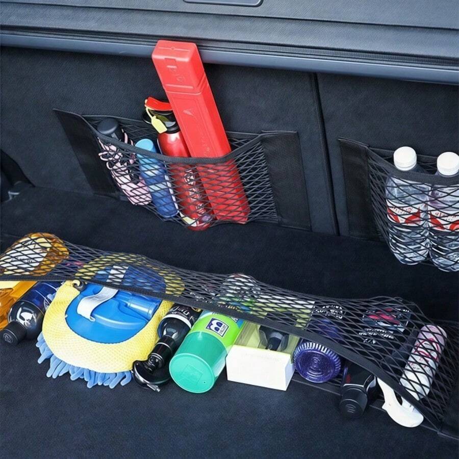 1pc Car Accessories Storage Net, Versatile Trunk Organizer And Backseat Nylon Storage Net, Adjustable To Fit Different Car Models, Maximizes Utilization Of Every Corner In The Vehicle - Black - View 1