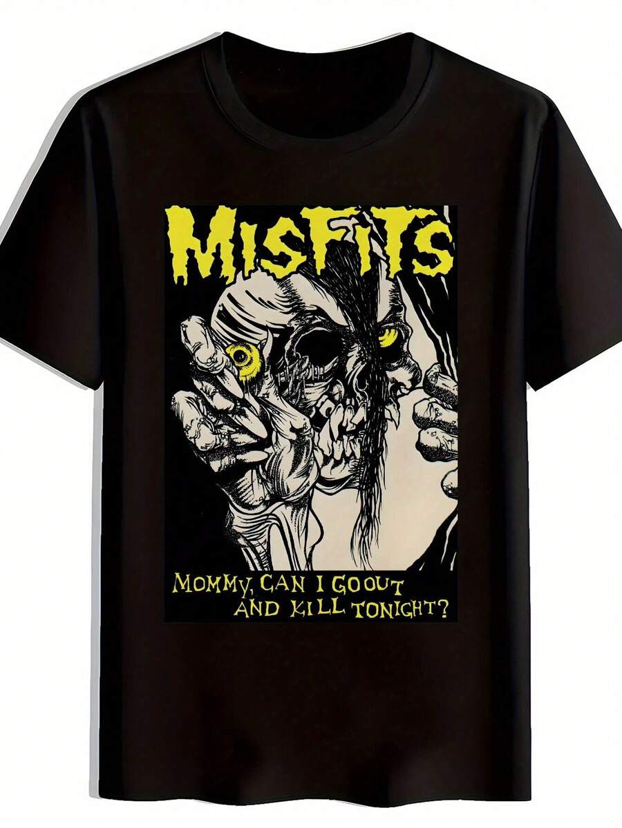 [Misfits Graphic Tee] Misfits Men's Black Graphic T-Shirt  Casual Crew Neck Short Sleeve Polyester Tee For Summer  Edgy Tshirt Design, Machine Washable Shirt, Funny Print Mommy's Little Monster - màu đen - Xem 1