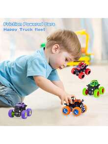 怪物卡车玩具 - 摩擦驱动玩具车推拉式儿童车辆是适合 3 岁及以上男孩和女孩的最佳圣诞节和生日派对礼物、圣诞怪物、男孩玩具游戏、汽车男孩派对、怪物卡车、卡车、怪物卡车、返校