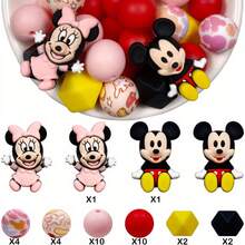 34/49pcs 3D Mickey, Stitch, Silicone Beads, Vibrant Colors, Flexible, Suitable For Crafts, Keychains, Pen Accessories, Christmas, Halloween, Autumn Home Decor